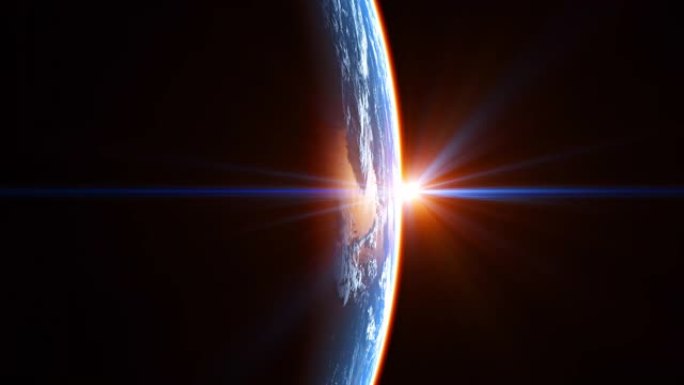 从太空和在太阳光线中发光的大气中看到地球的惊人景色。UHD。4K。