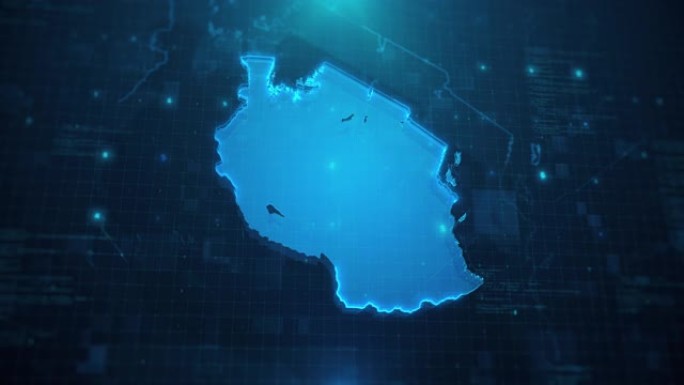 坦桑尼亚地图，蓝色动画背景为4k UHD