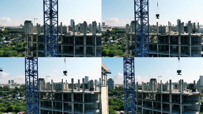 在建高层建筑顶楼建设建筑行业吊车