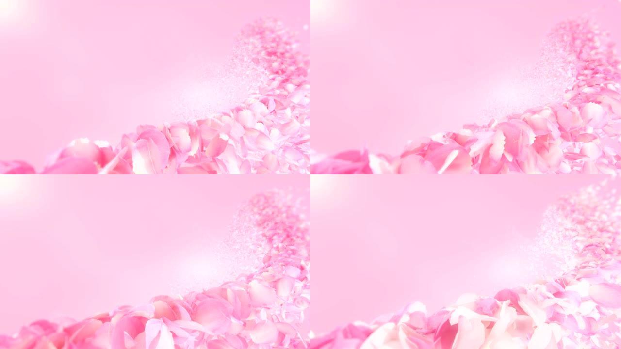 4K粉色玫瑰花瓣流动背景