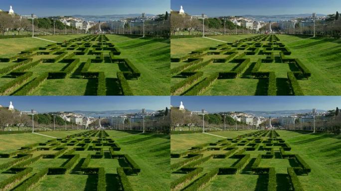 葡萄牙里斯本爱德华多七世公园的迷宫装饰灌木丛。