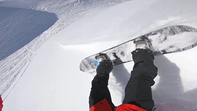 滑雪者的观点，掉落，将雪喷入相机