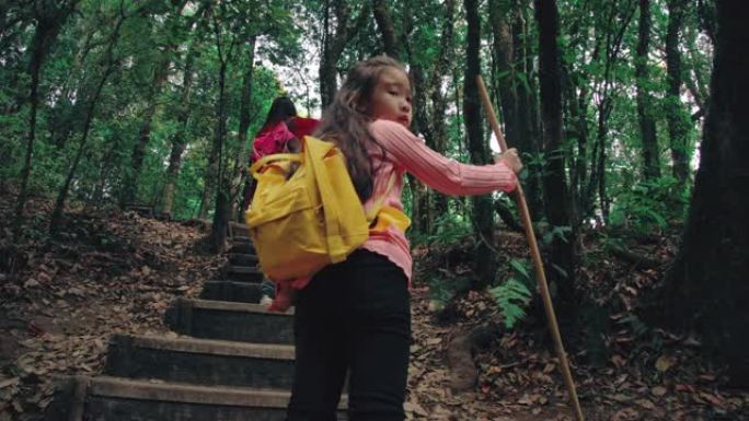 有趣的儿童女孩之旅在雨林度假活动