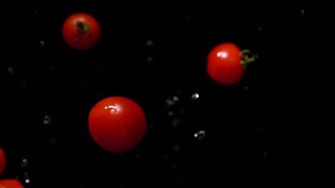 飞溅的番茄飞向相机的慢动作