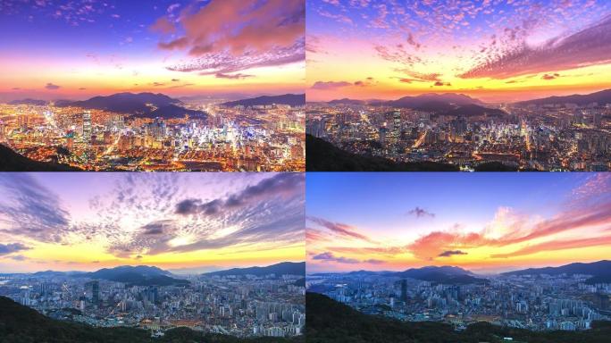 4K.釜山市城市景观的延时视图它是韩国第二大城市。