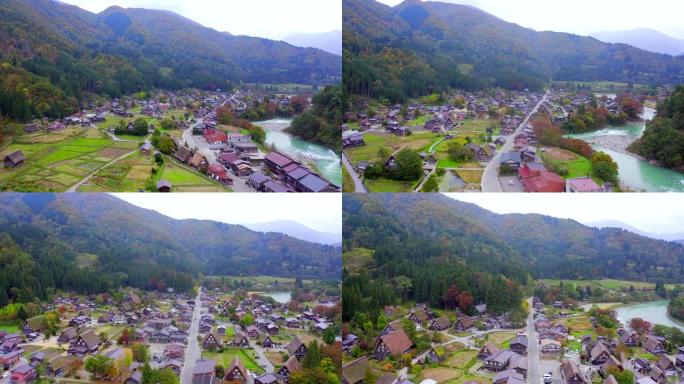 日本岐阜、石川县、富山县附近的山村是白川县传统上的茅草屋