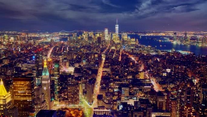 纽约市鸟瞰图蓝调夜景繁华