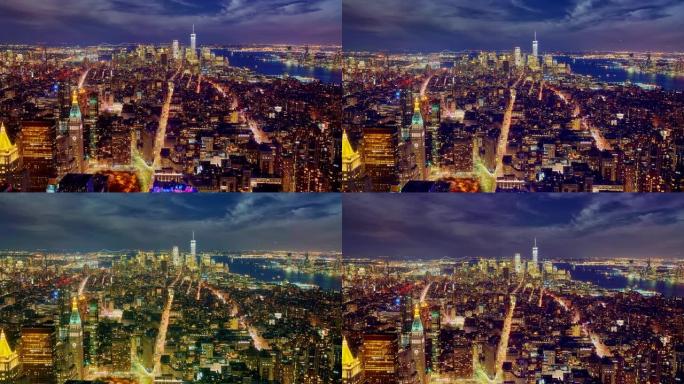 纽约市鸟瞰图蓝调夜景繁华