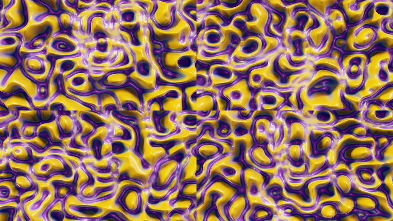紫色和黄色移动液体抽象现代背景