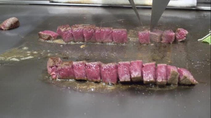 神户和牛牛肉烧烤烤肉的慢动作烹饪