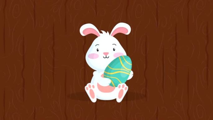 复活节快乐动画卡片，画可爱的兔子和鸡蛋