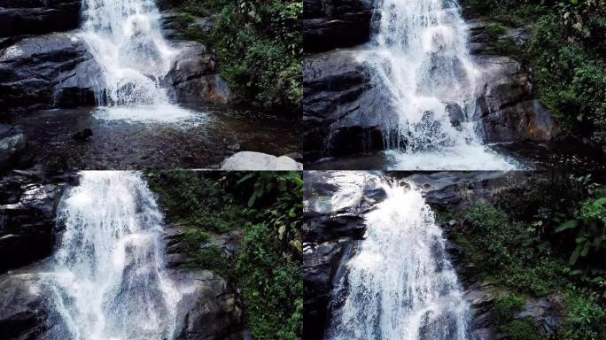 绿色森林自然环境中的瀑布，多莉拍摄