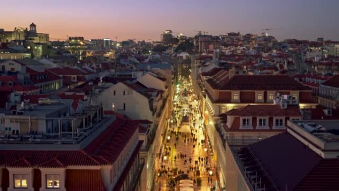 葡萄牙里斯本的步行街Rua Augusta的倾斜镜头。4K, UHD