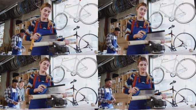 木工车间的女学徒，用于制造自行车框架锯木