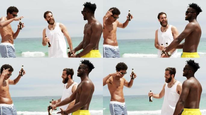 一群混血男性朋友在海滩上跳舞4k