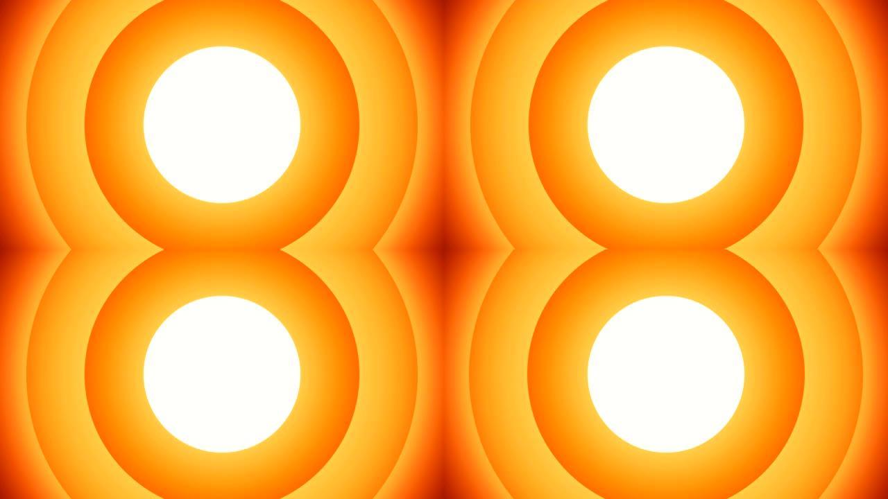白色背景上的橙色动画圆形形状，可让您添加任何图像或视频。