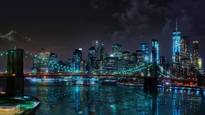 布鲁克林大桥和曼哈顿金融区的大创意鸟瞰图。纽约