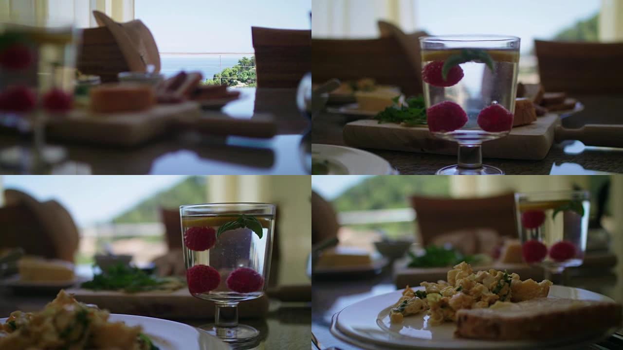 景观夏季健康早餐玻璃杯特写展示菜色菜系