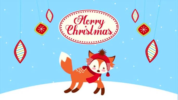 圣诞快乐，狐狸和球挂着