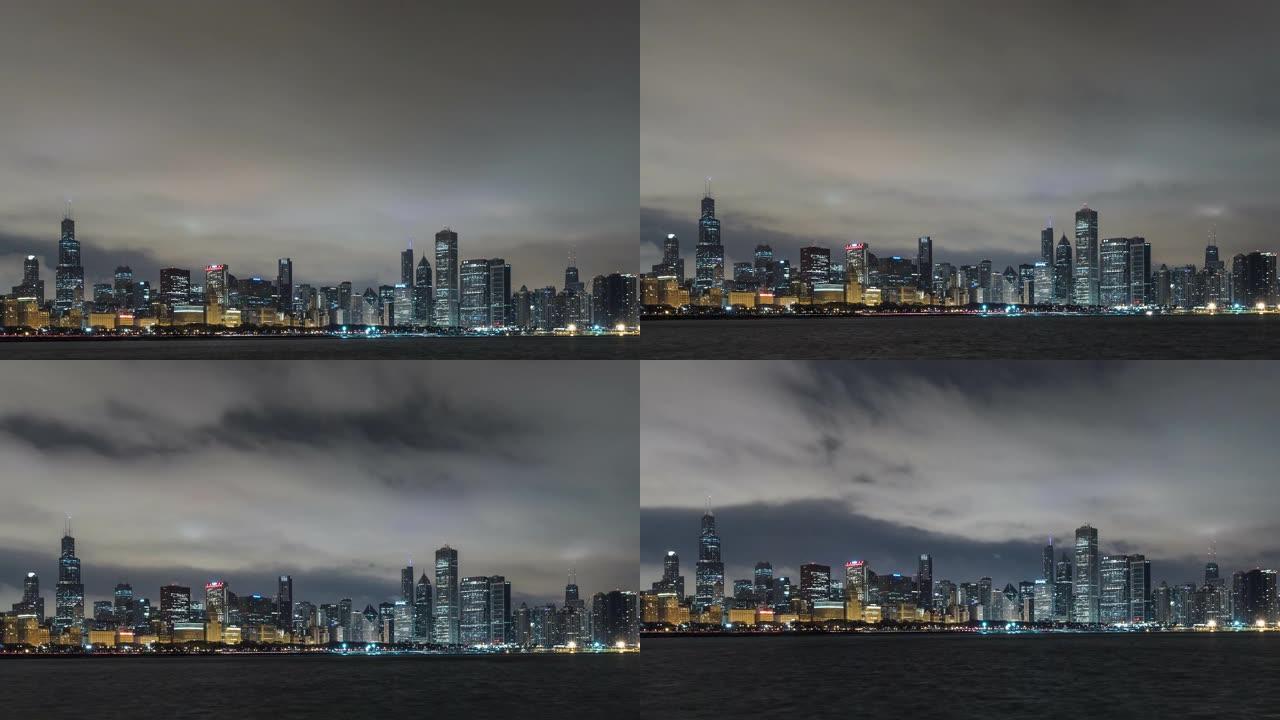 T/L TD芝加哥夜景，黎明时流云/伊利诺伊州芝加哥
