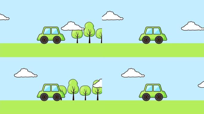 景观中的生态汽车环保环境动画
