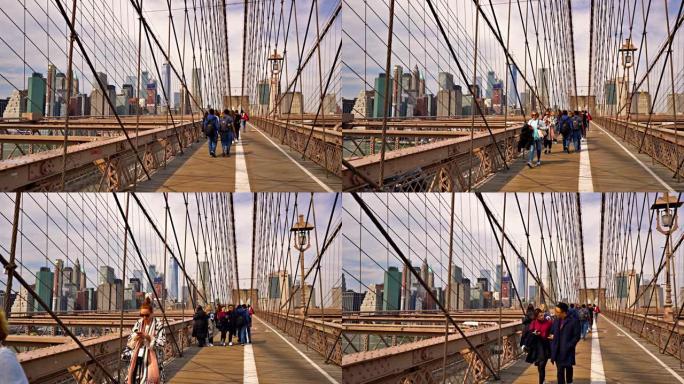 布鲁克林大桥。曼哈顿。游客