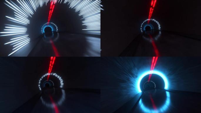 在崎岖的道路和明亮的霓虹灯的隧道中进行超快的抽象飞行。无缝循环3d渲染