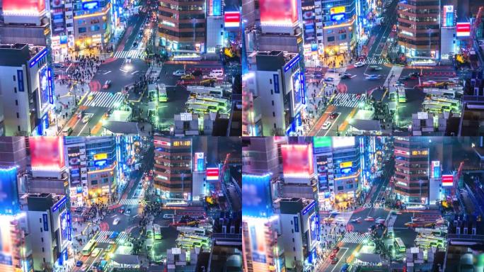 4K.日本东京涩谷穿越附近的行人和交通时间流逝