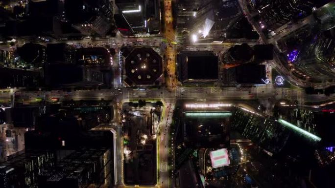新加坡夜间金融中心商务区大楼鸟瞰图