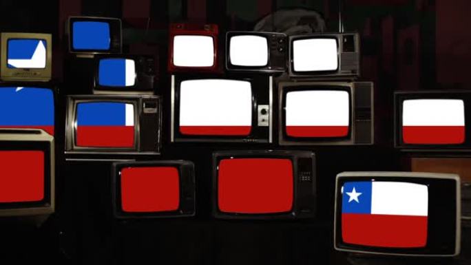 老式电视上的智利国旗。
