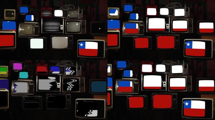 老式电视上的智利国旗。