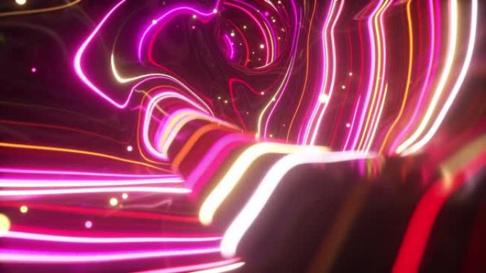 3d渲染，抽象地形动画背景，荧光紫外线，发光霓虹灯线，移动内部，红色光谱，现代彩色照明