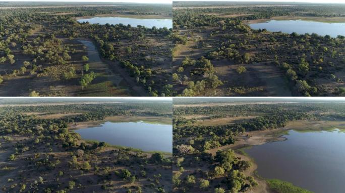空中飞越津巴布韦gonarrezhou国家公园的湿地区域