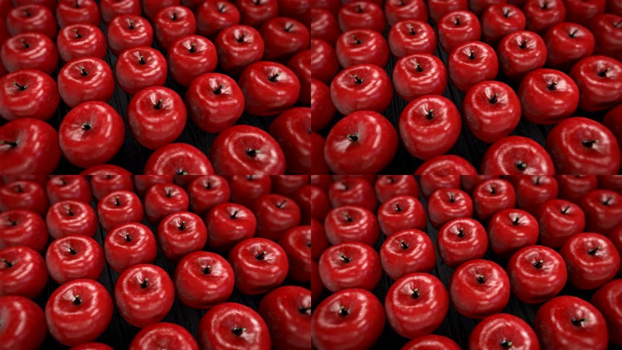 3D新鲜水果红苹果，4k动画-慢动作