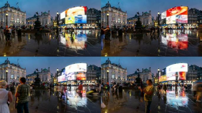 延时: 英国伦敦晚上，英国皮卡迪利广场市中心的行人通勤人群