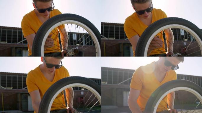 BMX骑手修理轮