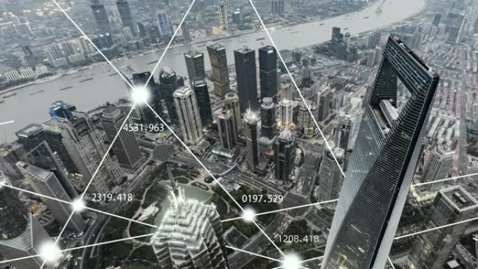 数字城市和城市网络的T/L哈图鸟瞰图/中国上海