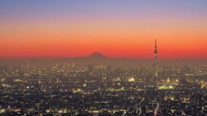 东京市黄昏与富士山