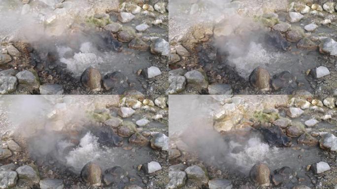 葡萄牙亚速尔群岛上的石头在温泉中沸腾的水。UHD