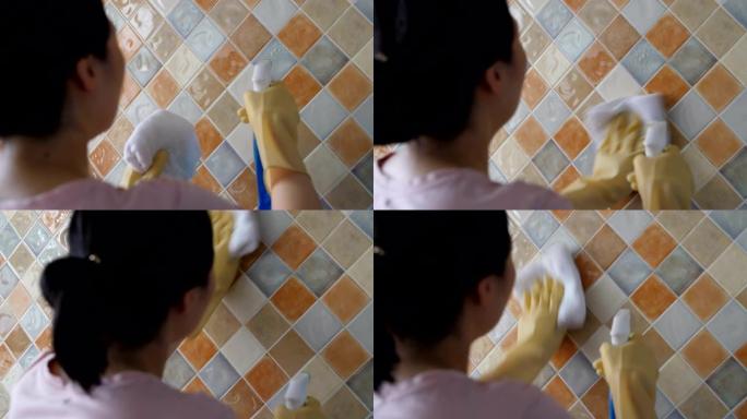 女人在家清洁瓷砖女人在家清洁瓷砖