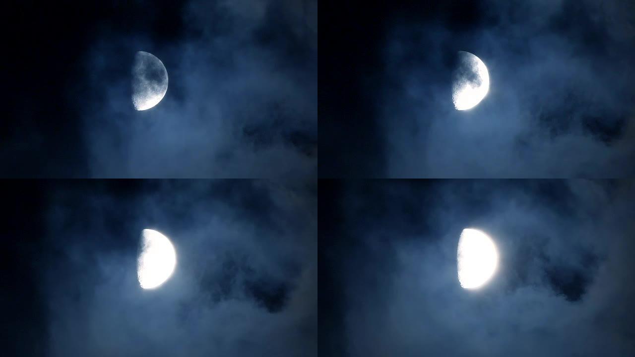 夜晚有云的月亮云层延时中秋月风云变幻