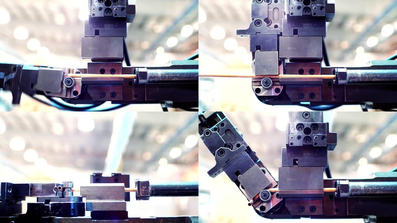 工业机器人在冰箱工厂切割铜。