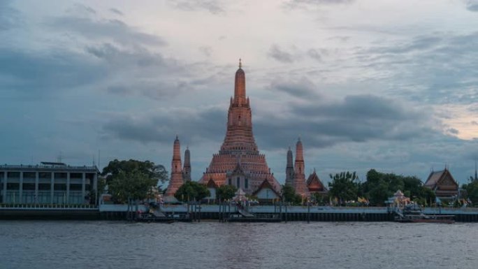 4k分辨率时间流逝泰国曼谷黎明之夜Wat arun寺