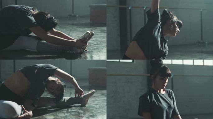 专职芭蕾舞演员做伸展运动