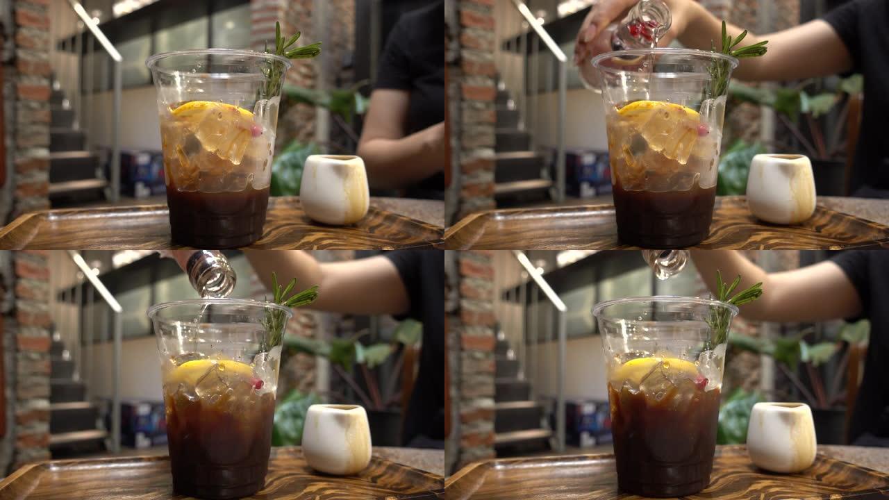 Pouring iced coffee