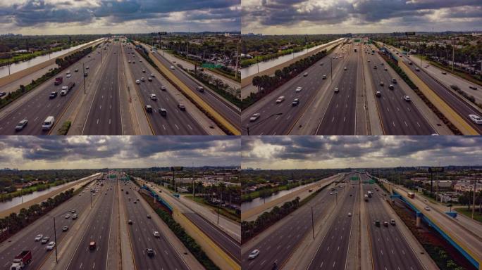 WS Time lapse汽车沿着美国佛罗里达州迈阿密的sunny freeway行驶