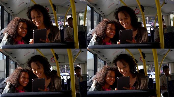 乘坐4k公交车时使用数字平板电脑的通勤者