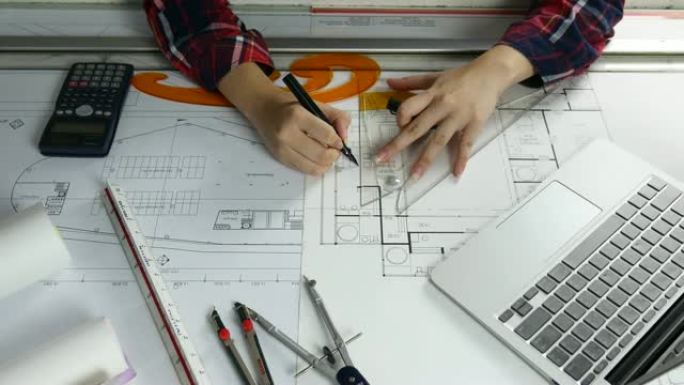 建筑师绘图直尺规划线条画建筑设计