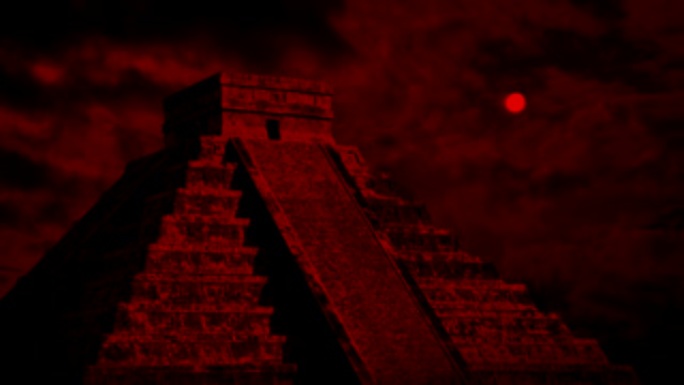 上面有红色太阳的阿兹特克神庙