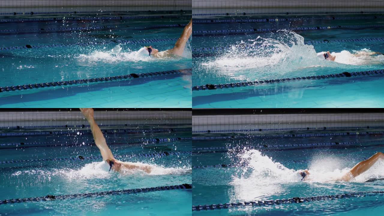 游泳运动员在游泳池训练
